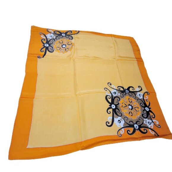 Handpainted Fuji Silk Square Scarf in a vibrant orange and yellow - NEW - Picture 1 of 7